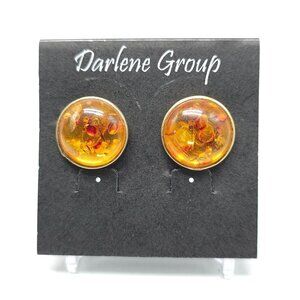 Vintage Darlene Group Amber Like Resin Earrings With Gold Tone Studs